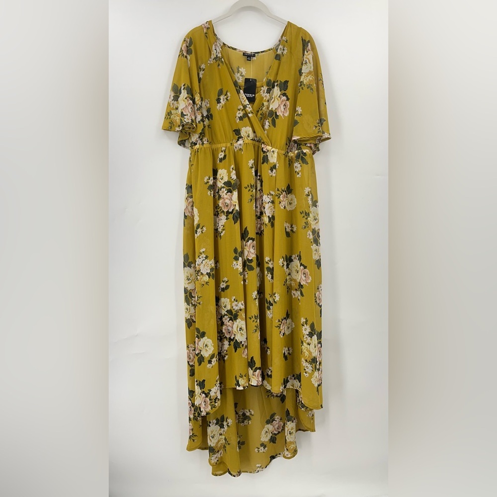 Torrid 1X Floral High Low Yellow Sheer Maxi Dress 0127 Slip Underneath mustard - Picture 3 of 14